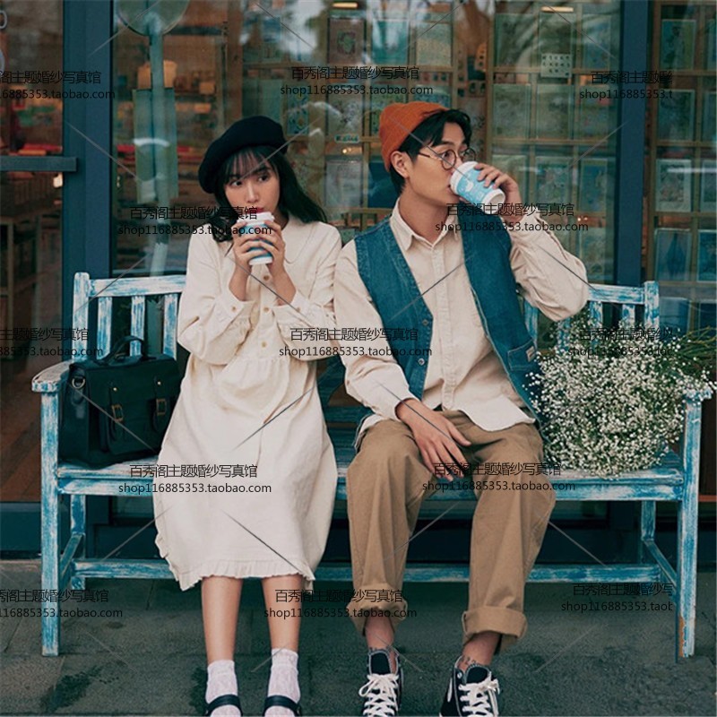 复古港风写真服装80年代感情侣街拍服 外景旅拍怀旧风格街拍服