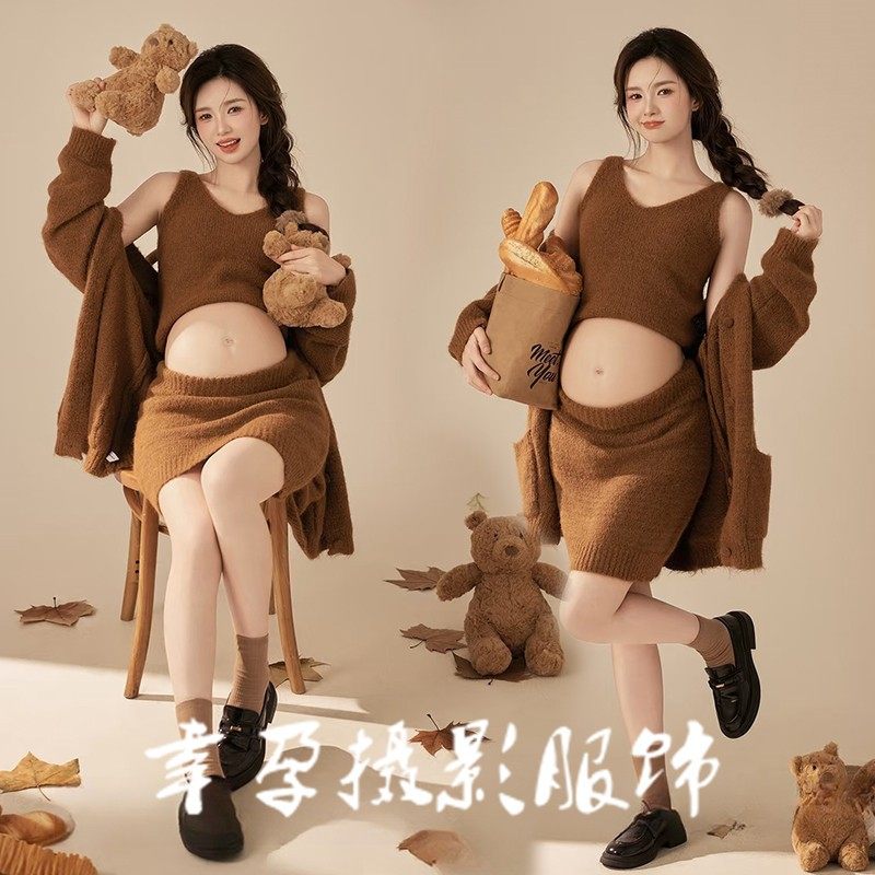 影楼新款孕妇照主题情侣咖色毛衣套装氛围感写真艺术照服装在家拍,孕妇装/孕产妇用品/营养,影楼服装,淘宝优惠券,粉丝福利购,淘宝优惠卷