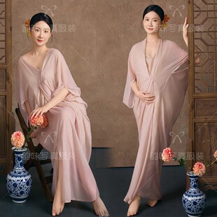 2026影楼中式 复古风粉色个人连衣裙高级禅意写真照艺术照摄影服装