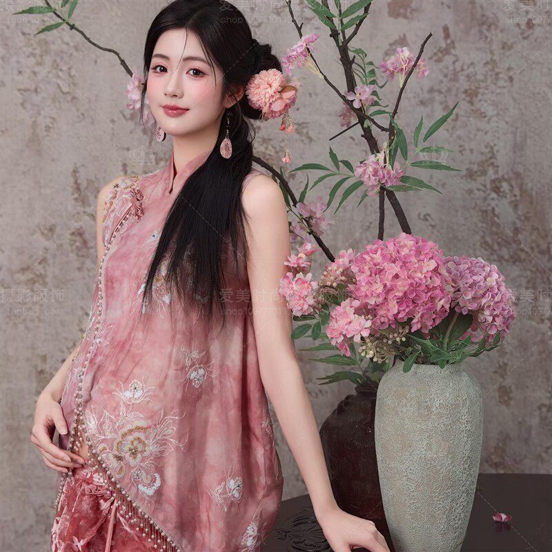 影楼新款孕妇主题粉色中式风重工礼服孕妇装高级超仙写真艺术照服