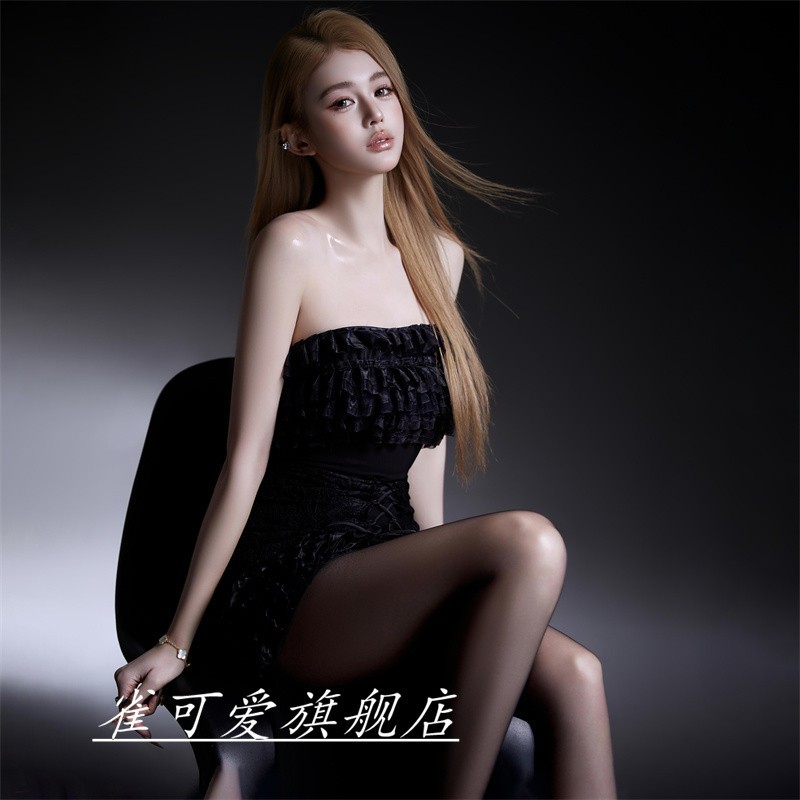 影楼新款写真主题服装黑色小众高级气质御姐艺术照摄影抹胸连衣裙