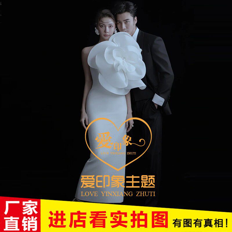 影楼主题服装高定婚纱摄影情侣写真薇拉山茶花系艺术质感拍照礼服