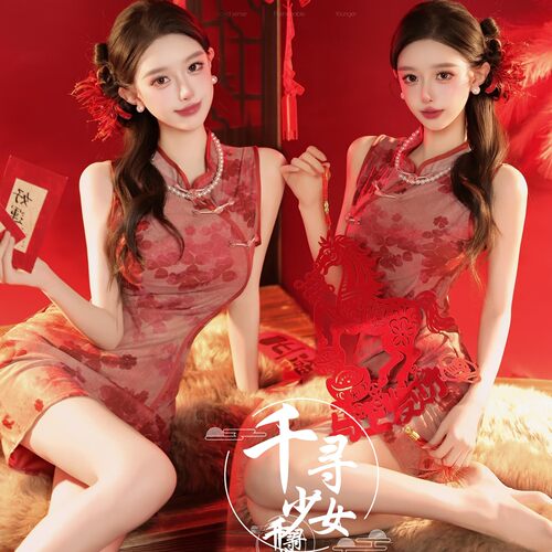 新款照相馆新年主题红色中国风氛围感新中式旗袍写真艺术照摄影服