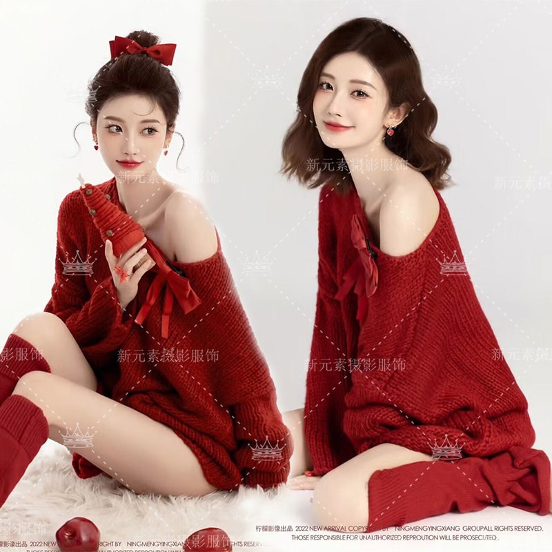 影楼新年写真主题服装红色喜庆战袍兔年中国风旗袍个人艺术照摄影