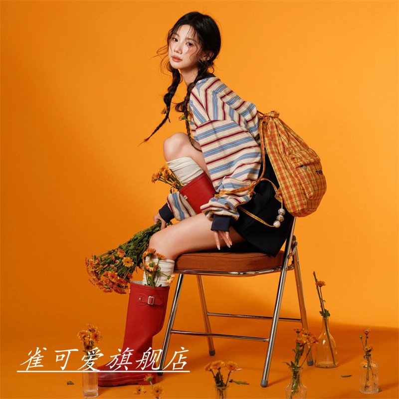 新款照相馆写真主题服装复古条纹长袖衬衫套装民族风拍照服装