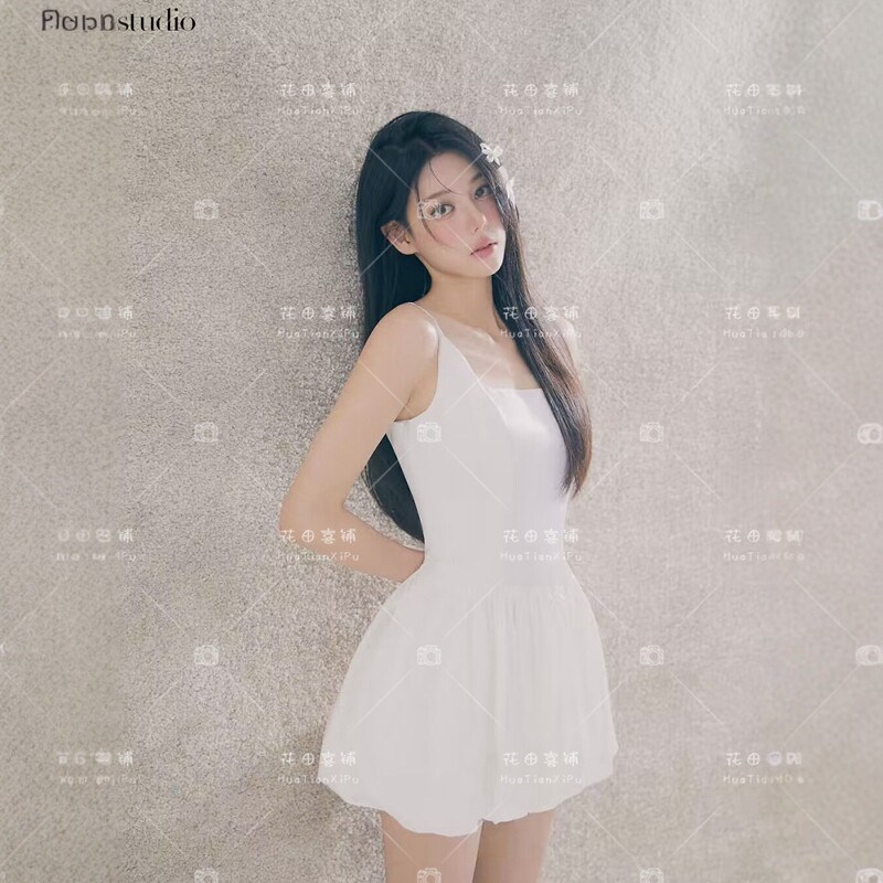 2026照相馆秋冬新款情感纯欲风小清新少女白色连衣裙写真拍照服装