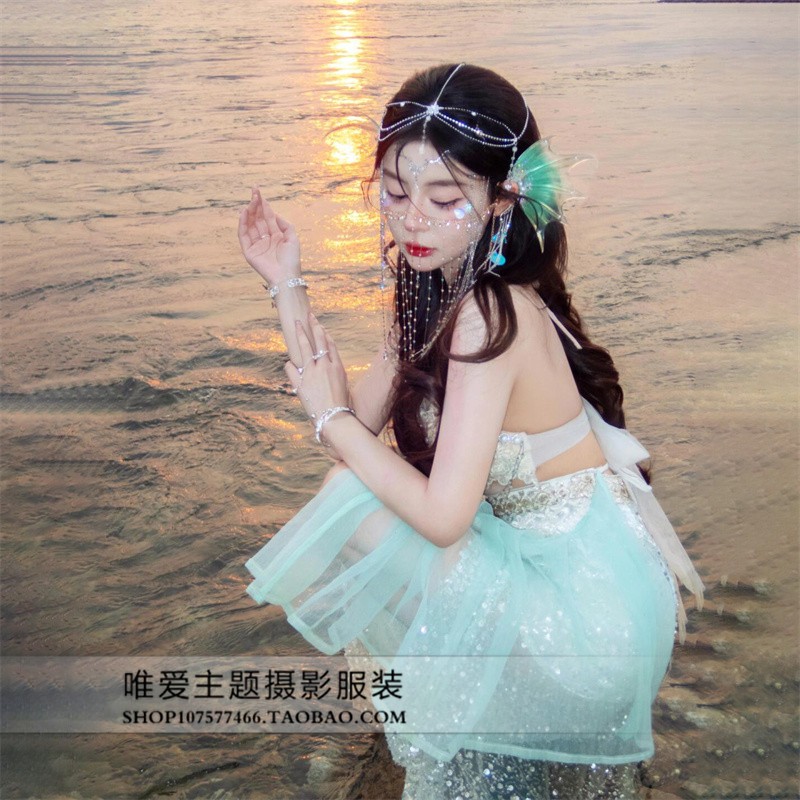 新款2024美人鱼三亚版纳爆款服装重工高定立体纱海边旅拍