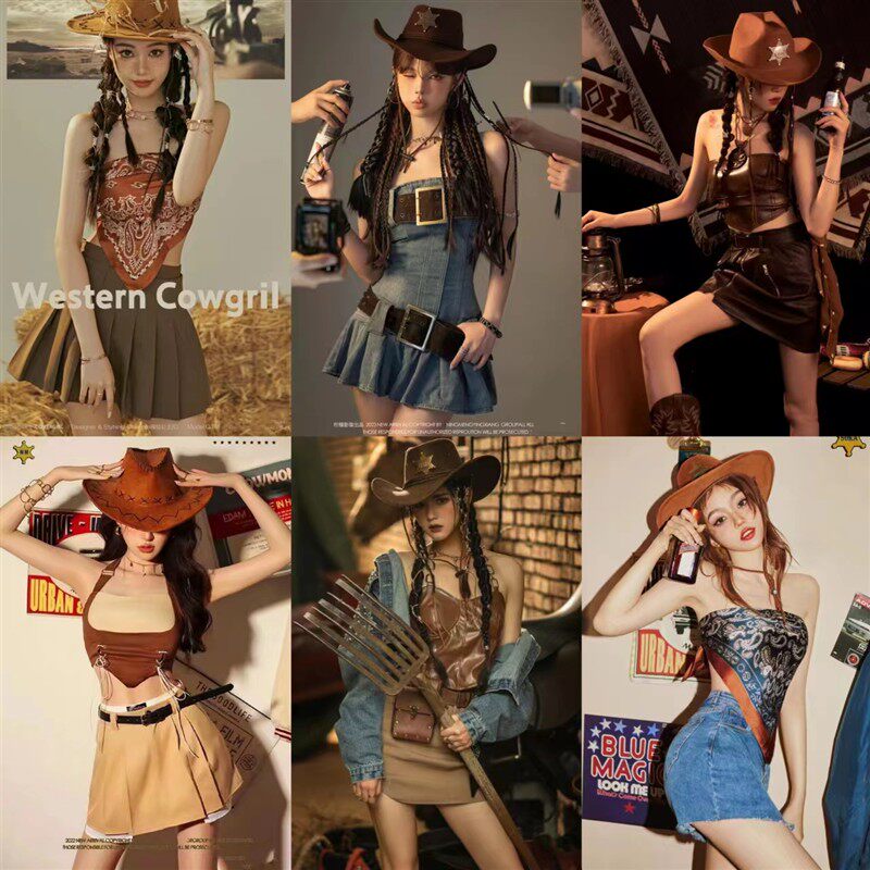 西部牛仔写真服装欧美杂志风辣妹 日韩潮拍主题服装性感写真