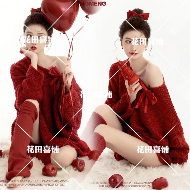 2025冬季新款新年圣诞写真主题服装红色毛衣个性女孩艺术照摄影服,个性定制/设计服务/DIY,动漫/cos制服定制/加工,淘宝优惠券,粉丝福利购,淘宝优惠卷