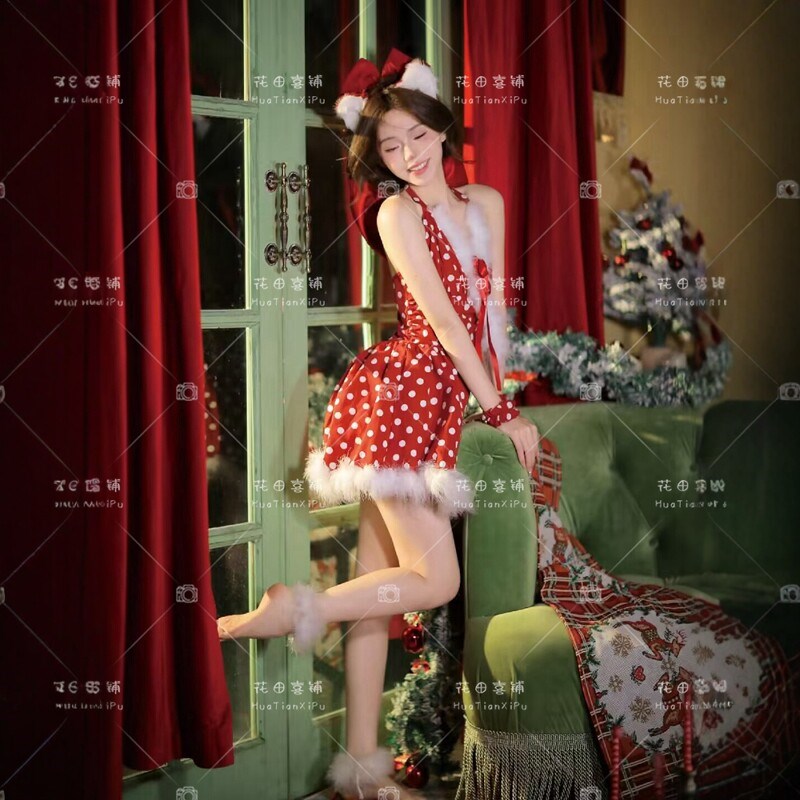 2025新款影楼红色圣诞节汤姆猫主题梦中情猫少女写真艺术照服装