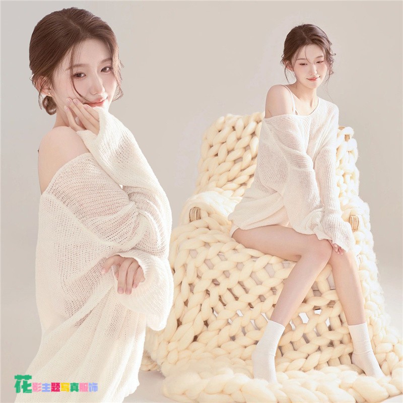 影楼新款写真主题韩系氧气少女纯欲风毛衣个人肖像艺术照摄影服装