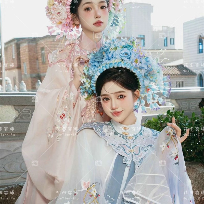 浔埔女簪花泉州女姐妹闺蜜写真旅拍明制古风汉服外景拍照主题服装