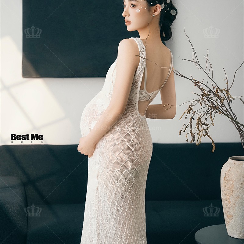 影楼高级感孕妇照服装纯欲风法式亮片吊带针织裙孕妈艺术照写真服