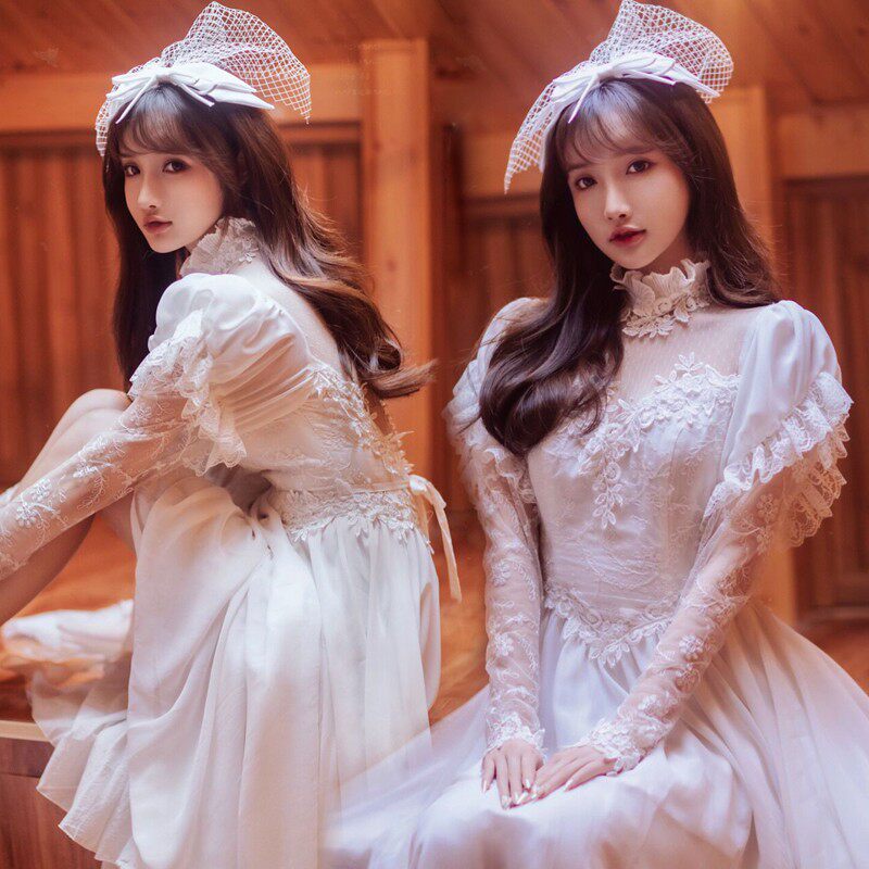 80年代古董婚纱写真服 唯美艺术照复古摄影礼服 适合18-26岁女性