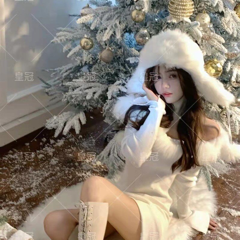 照相馆耶诞主题冬季雪景写真白色毛衣女孩小清新私房艺术照摄影服