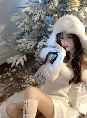 照相馆耶诞主题冬季雪景写真白色毛衣女孩小清新私房艺术照摄影服