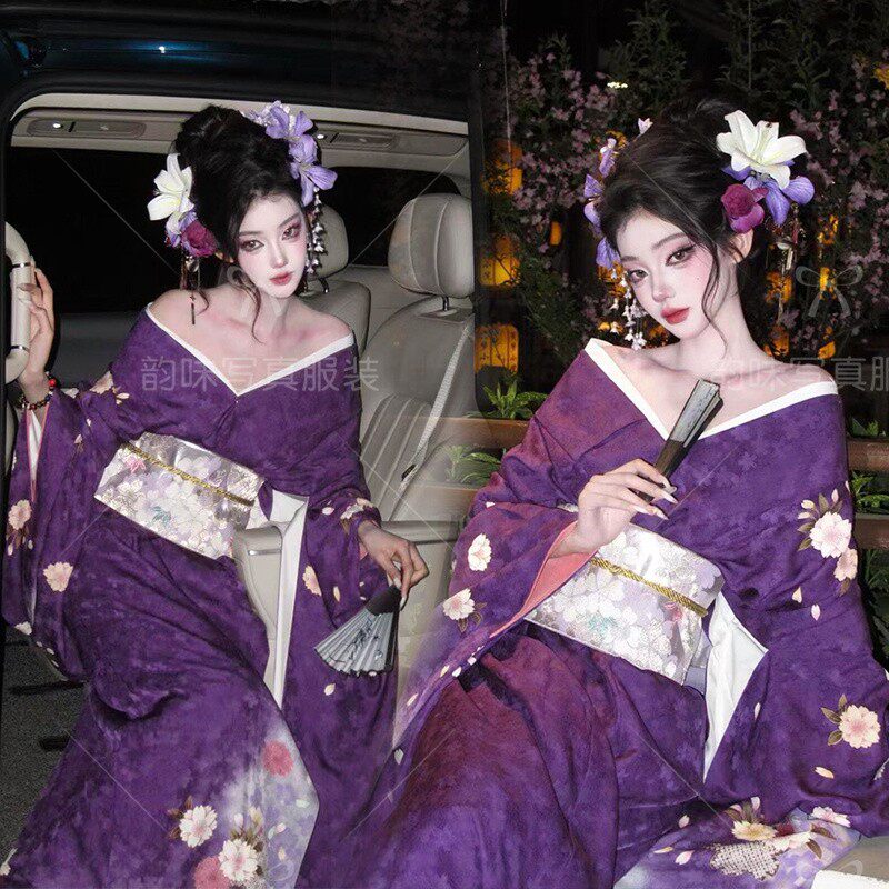 26新款紫色影楼亮片战国蕾丝摄影服装汉服写真仙气直裾古装艺术照