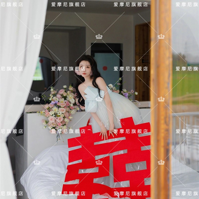 新中式晨袍新娘结婚敬酒服订婚礼服高端轻奢小众轻婚纱抹胸洋装