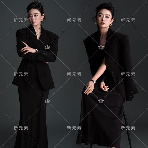 影楼个人形象照黑色西装套装女高级感职场气质肖像照写真摄影服装