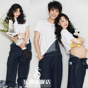 孕妇照片写真服装情侣装牛仔背带裤孕妇情侣夫妻写真拍照服装