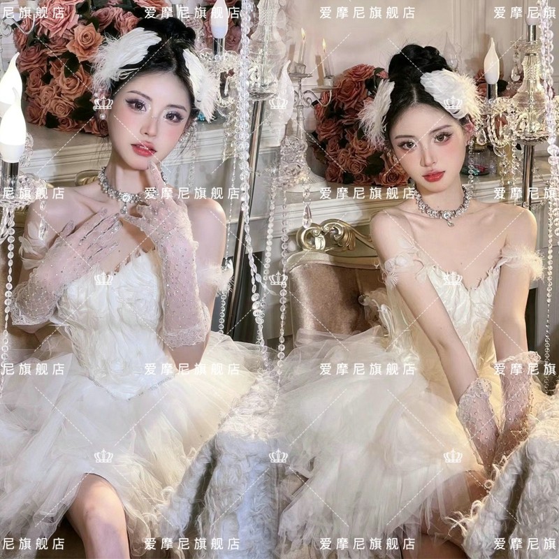 影楼主题碎钻天鹅风写真主题服装白色芭蕾高贵艺术照摄影抹胸礼服