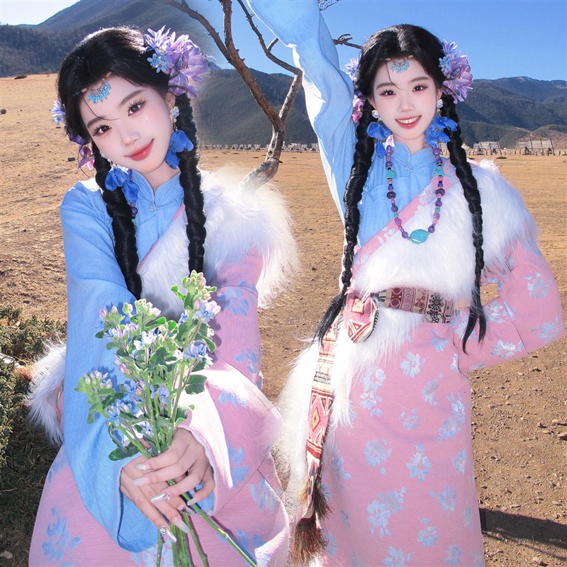 新款藏袍旅拍写真服装藏装藏服藏式少数民族藏族服装女西藏舞蹈装