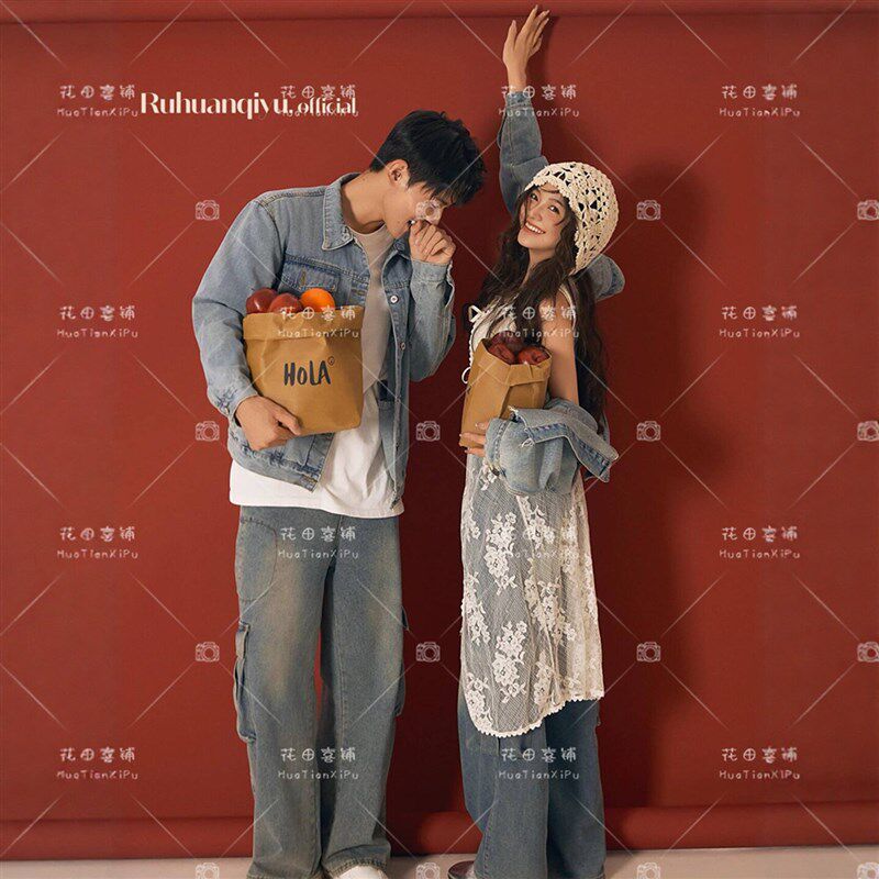 2026影楼新款俏皮甜美情侣牛仔复古高级感小众写真艺术照摄影服装