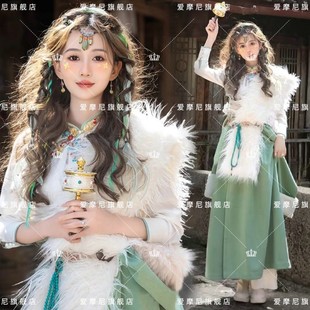 2025新款藏袍藏族服装女旅拍写真绿色藏袍西藏民族风服饰藏裙长袍