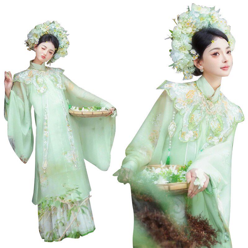 新款簪花浔埔女绿色明制汉服马面裙中国风复古外景旅拍写真服装