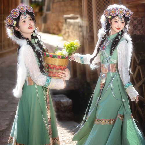 新款纳西族服装云南丽江少数民族服饰摩梭族成人披星戴月写真旅拍