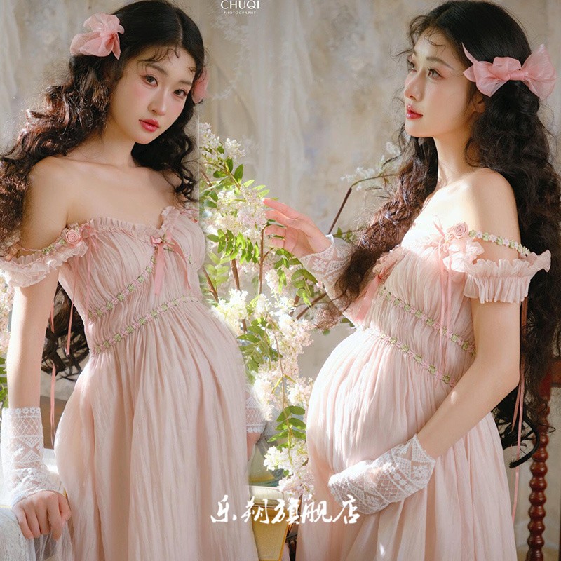 孕妇照服装影楼新款韩系小清新连衣裙氛围感孕妈大肚照写真在家拍