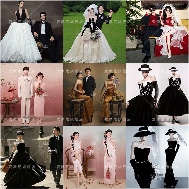 2025新款影楼主题复古中式赫本气质名媛风个人肖像写真摄影服装