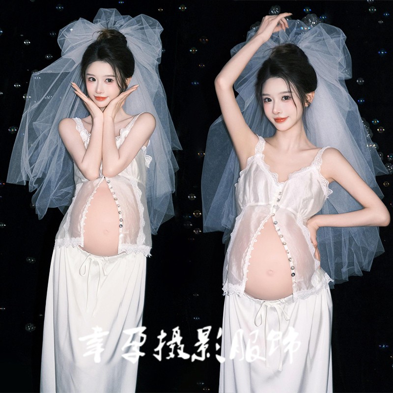 孕妇照主题影楼新款法式高级感简约风小清新孕妈咪大肚照摄影服装