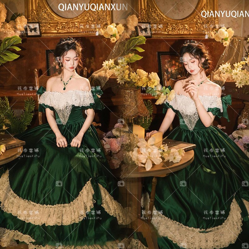 2026影楼新款法式复古晚礼服女轻奢生日公主裙氛围感写真拍照服装