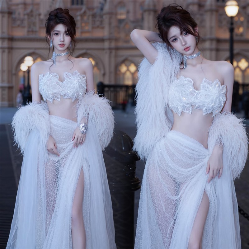 影楼新款白色礼服裙高级感轻奢性感小众设计感主题写真摄影服装