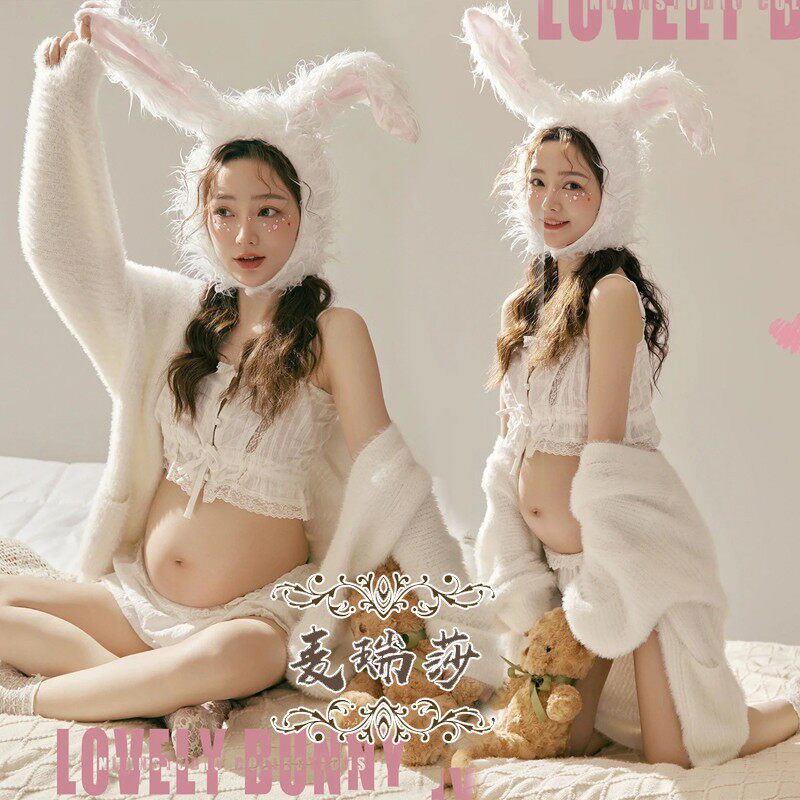 孕妇照服装新款照相馆秋冬大肚孕妈可爱兔子写真艺术拍照摄影衣服