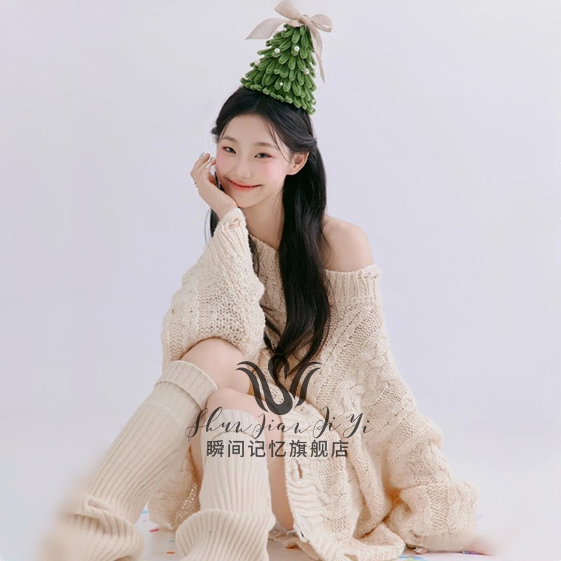 照相馆新款秋冬毛衣写真主题韩系慵懒风氛围感少女艺术照摄影服装