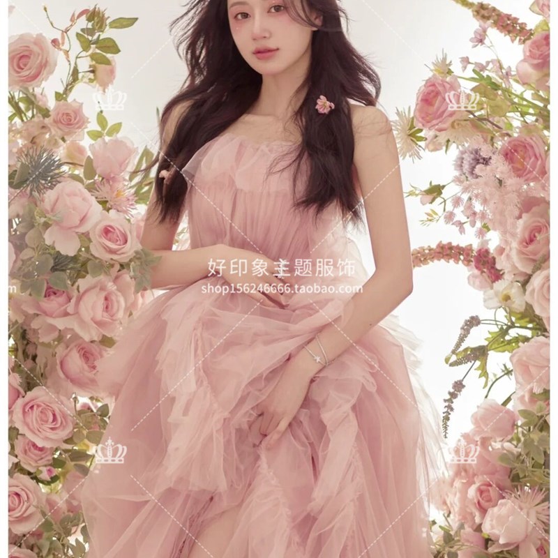 影楼新款孕妇摄影拍照主题服装孕妈大肚拍照唯美超仙粉色婚纱礼服