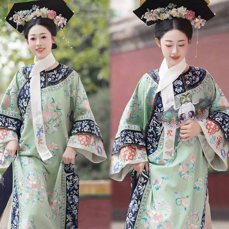 清代宫廷风汉服旗袍写真女装满清旗装清朝格格服装连衣裙摄影衣服