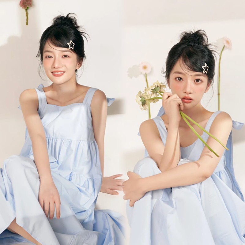 春季韩系元气甜美紫色画报风少女影楼新款肖像个人艺术照摄影服装