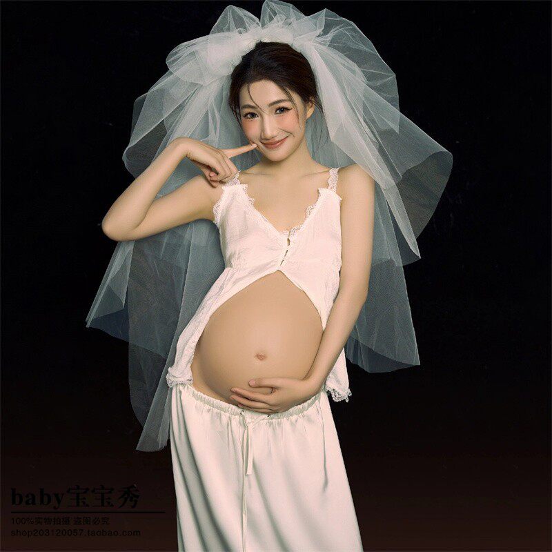 照相馆孕妇写真主题服装新款欧美高级白色套装孕妈咪个人摄影拍照