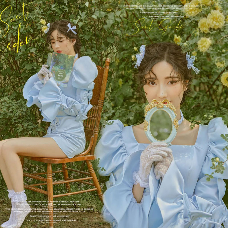 日系甜美少女写真礼服 影楼主题拍摄服装 森系轻纱彩色短裙婚纱