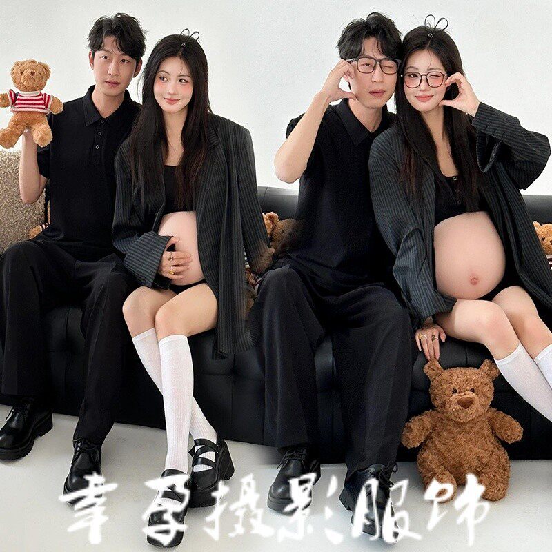 影楼新款情侣孕妇照服装韩系高级感西装个性居家孕妈咪大肚照摄影