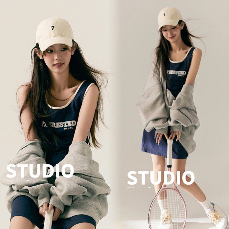 影楼新款个人拍照服装韩式杂志风运动网球少女主题写真艺术照摄影