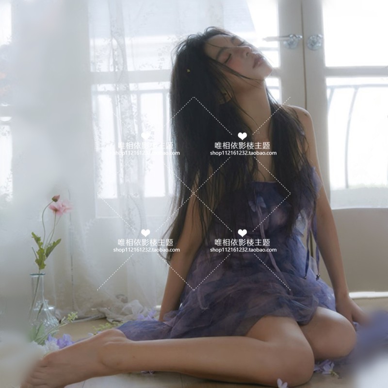 照相馆新款个人拍照主题纯欲温柔蝴蝶紫色少女梦幻氛围感摄影服装