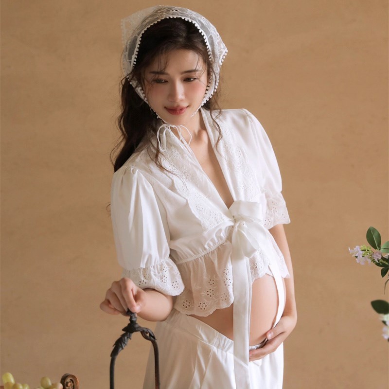 孕妇照服装复古油画风小清新韩系影楼新款孕妈咪大肚照衣服在家拍
