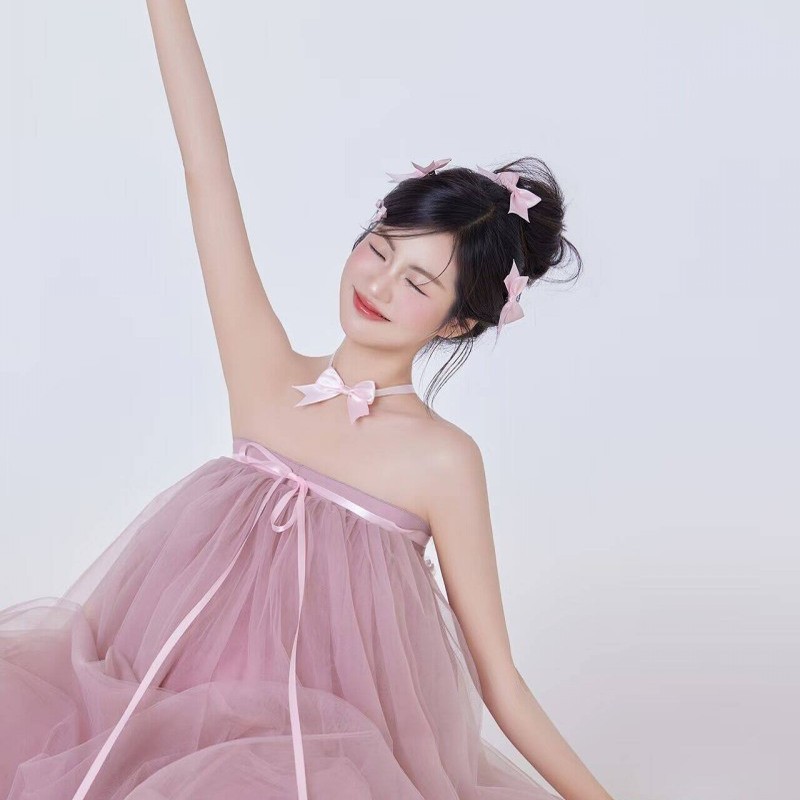 影楼新款孕妈咪粉色甜美少女感简约时尚抹胸连衣裙写真照摄影服装