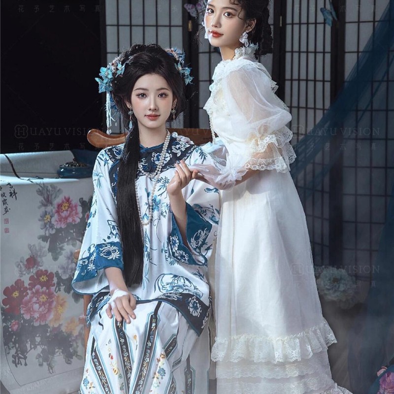 清汉服女和留洋大小姐闺蜜写真拍照服装复古风清朝格格服摄影衣服