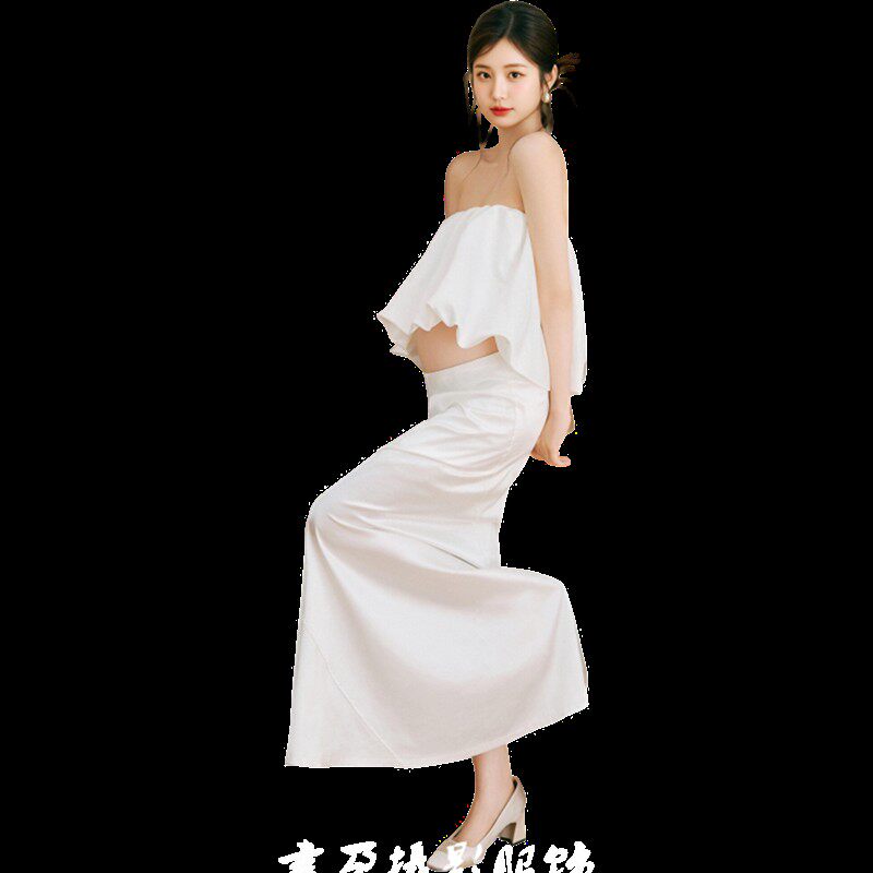新款孕妇写真法式温柔高级感唯美白色抹胸裙孕妈气质艺术摄影服装