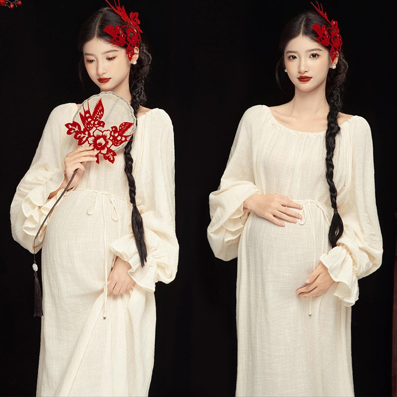 孕妇摄影服装照相馆复古风新中式主题孕妈咪禅意风大肚照洋装写真图片